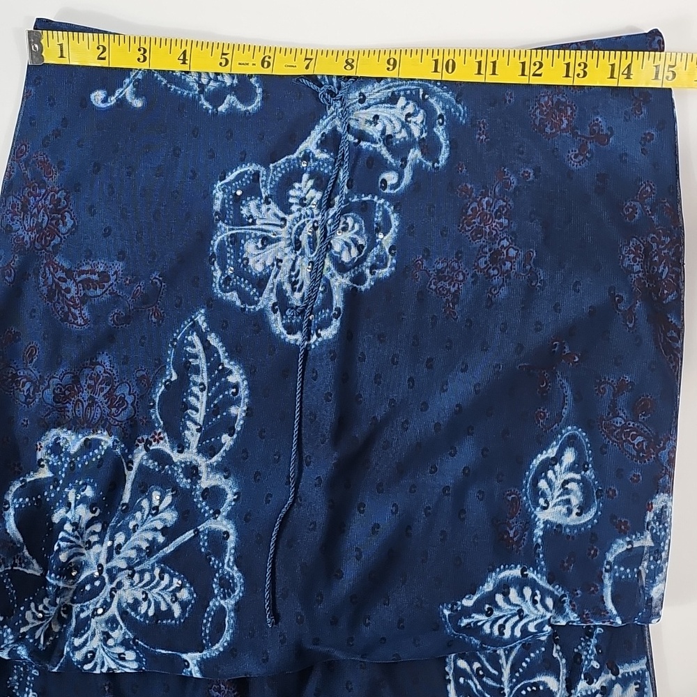 Wanted Clothing Co Vintage Floral Mesh Maxi Skirt Rhinestone Navy Blue Boho S - Picture 10 of 11